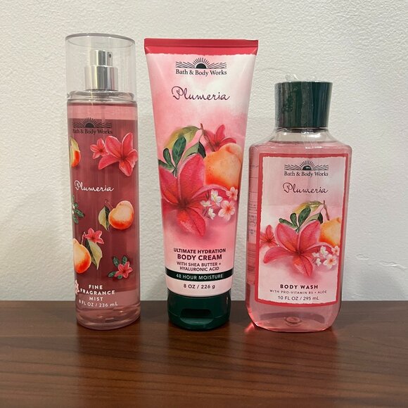 Bath and Body Works Plumeria Set Mist, Body Cream, Body Wash NEW - Picture 1 of 3